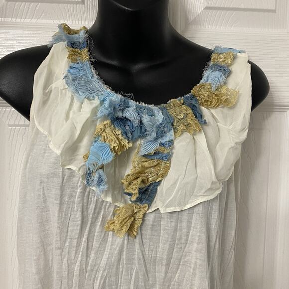 ANTHROPOLOGIE ONE SEPTEMBER Size P WOMEN Top Tank RAG RUFFLE SLEEVELESS KNIT Y2K - Picture 4 of 7